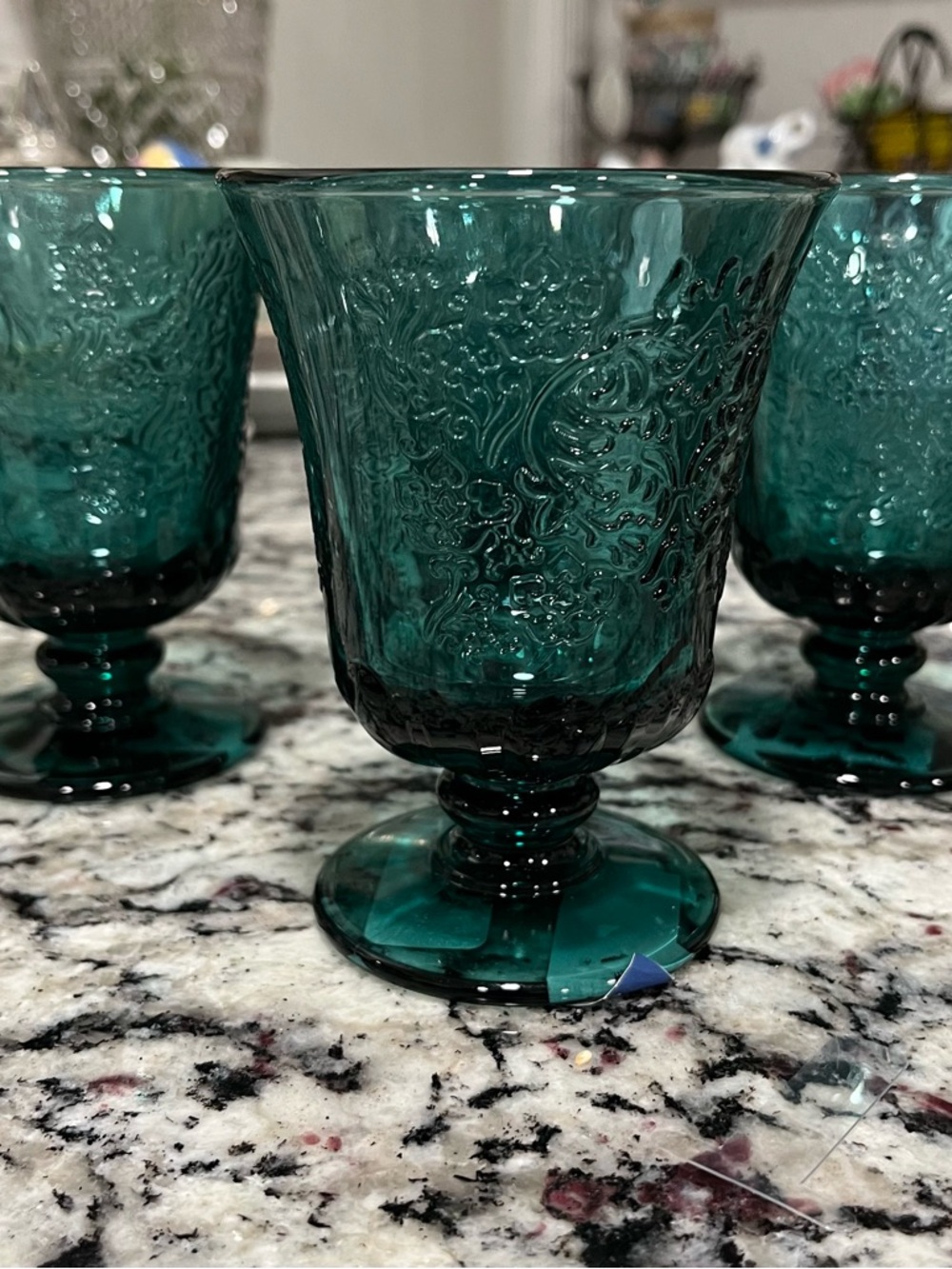 La Rochère AMBOISE Wine Glasses 8oz  NIGHT BLUE (Teal) 4-Pc Set FRANCE NWT